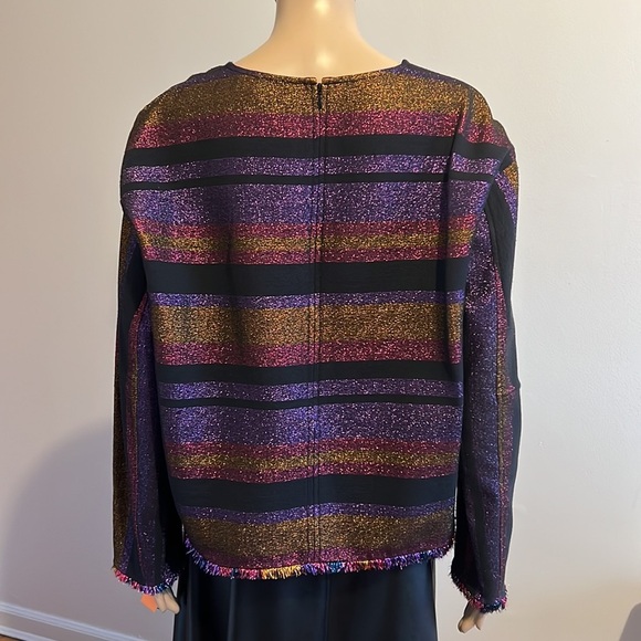 Diane Von Furstenberg Metallic Striped Long Sleeve Sweatshirt Size M - Picture 7 of 10